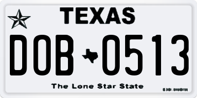 TX license plate DOB0513