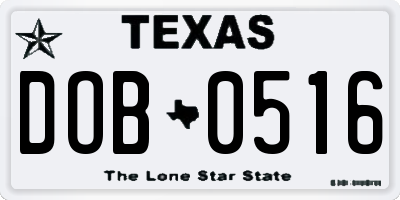 TX license plate DOB0516