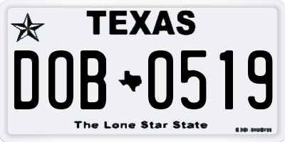 TX license plate DOB0519