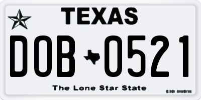 TX license plate DOB0521