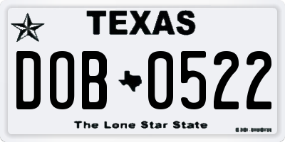 TX license plate DOB0522