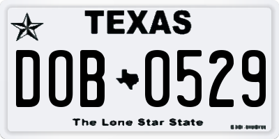 TX license plate DOB0529