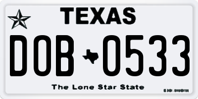 TX license plate DOB0533