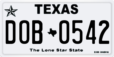 TX license plate DOB0542