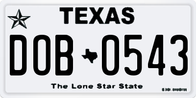 TX license plate DOB0543