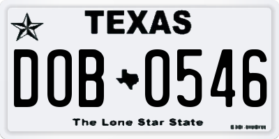 TX license plate DOB0546