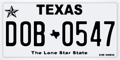 TX license plate DOB0547