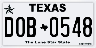 TX license plate DOB0548