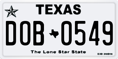 TX license plate DOB0549