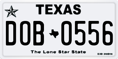 TX license plate DOB0556