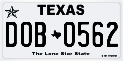 TX license plate DOB0562