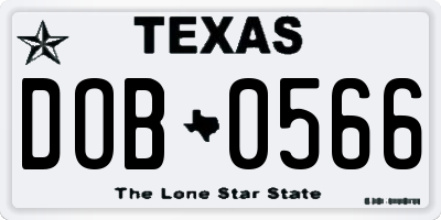 TX license plate DOB0566