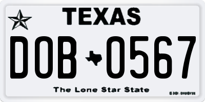 TX license plate DOB0567