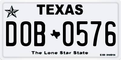 TX license plate DOB0576
