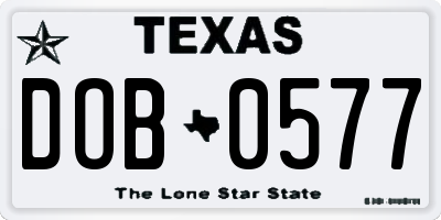 TX license plate DOB0577