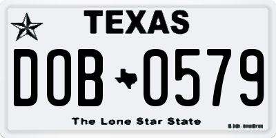 TX license plate DOB0579