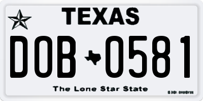 TX license plate DOB0581