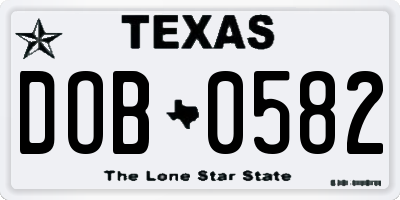 TX license plate DOB0582