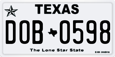 TX license plate DOB0598