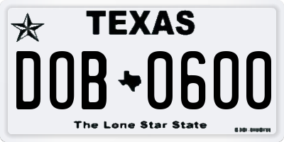 TX license plate DOB0600