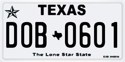 TX license plate DOB0601