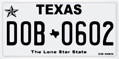 TX license plate DOB0602