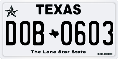 TX license plate DOB0603