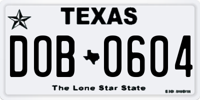 TX license plate DOB0604