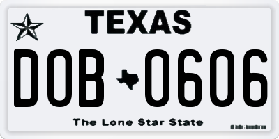 TX license plate DOB0606