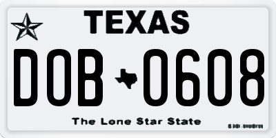 TX license plate DOB0608