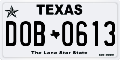 TX license plate DOB0613