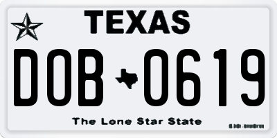 TX license plate DOB0619