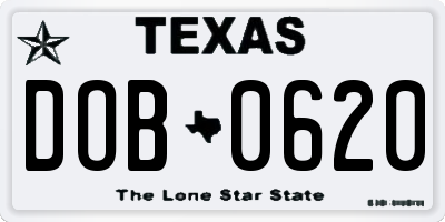 TX license plate DOB0620