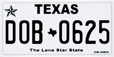 TX license plate DOB0625