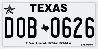 TX license plate DOB0626