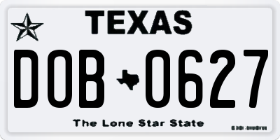 TX license plate DOB0627