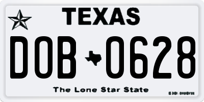 TX license plate DOB0628
