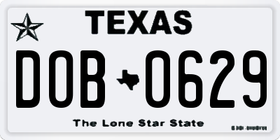 TX license plate DOB0629