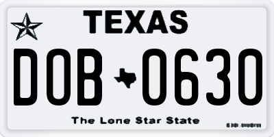 TX license plate DOB0630