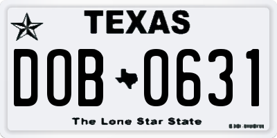 TX license plate DOB0631