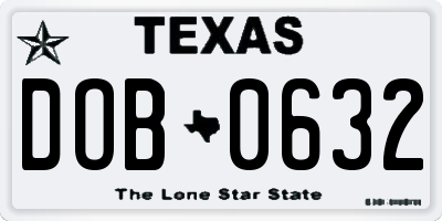 TX license plate DOB0632