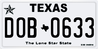 TX license plate DOB0633