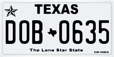 TX license plate DOB0635