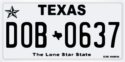 TX license plate DOB0637