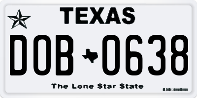 TX license plate DOB0638
