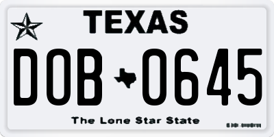 TX license plate DOB0645