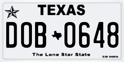 TX license plate DOB0648