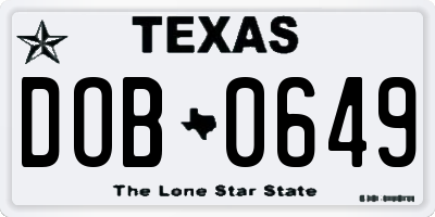 TX license plate DOB0649