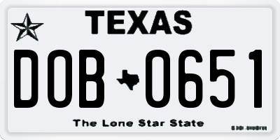 TX license plate DOB0651