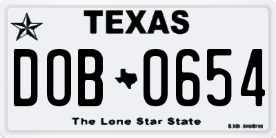 TX license plate DOB0654